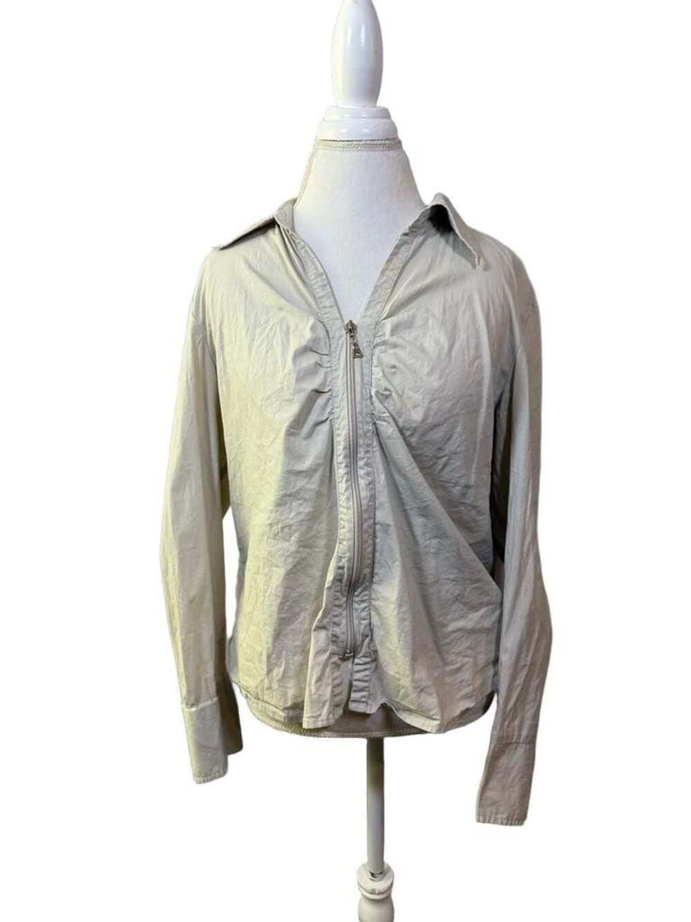 Faded Glory stretch Beige Zip Up Long Sleeve Light Shirt